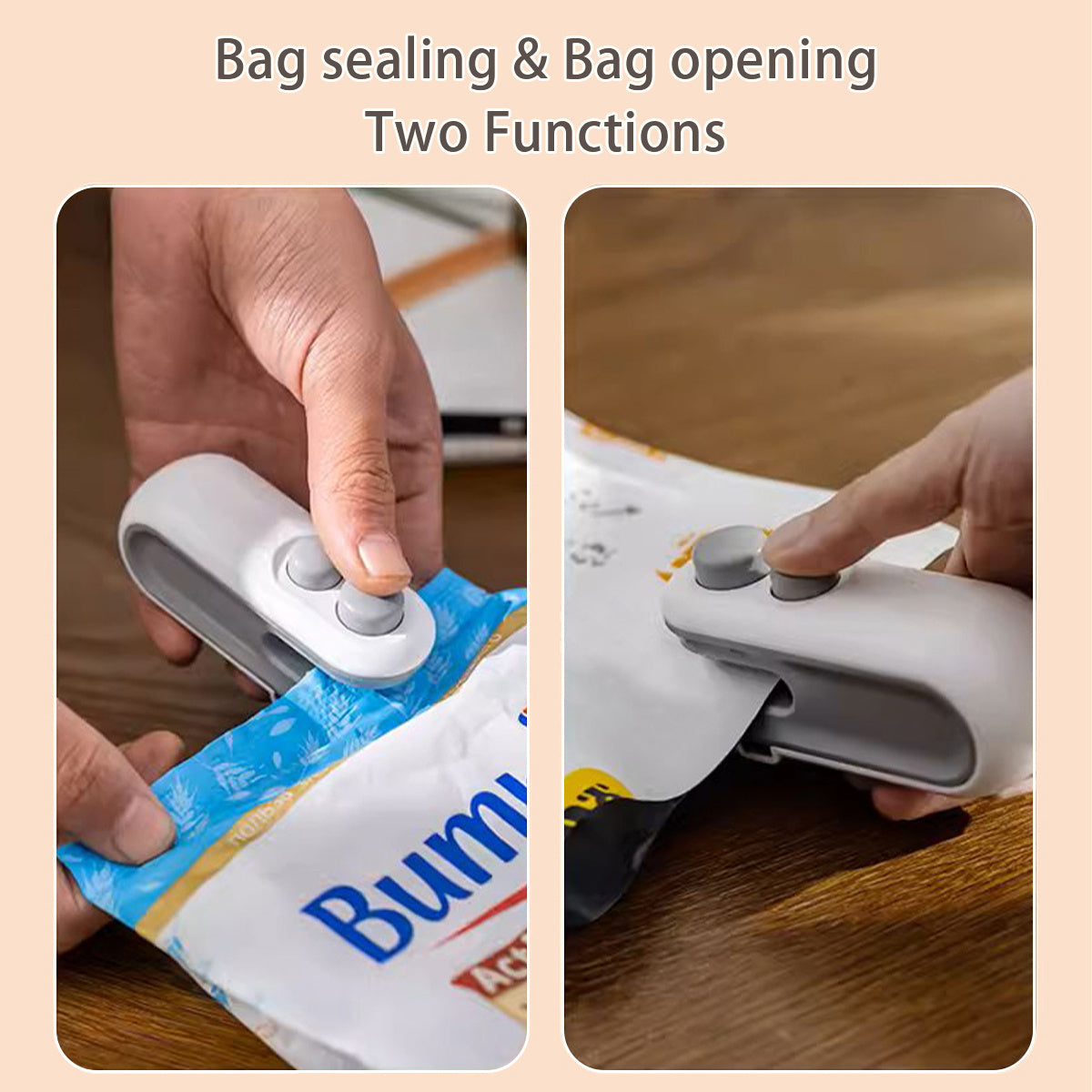 Mini Portable Snacks Bag Sealer: Rechargeable 2-in-1 Heat Sealer with Cutter for Chip Bags, Plastic Bag Re-sealer, Small Sealing Machine with Cutter Blade, Heat Vacuum Sealer, USB Rechargeable