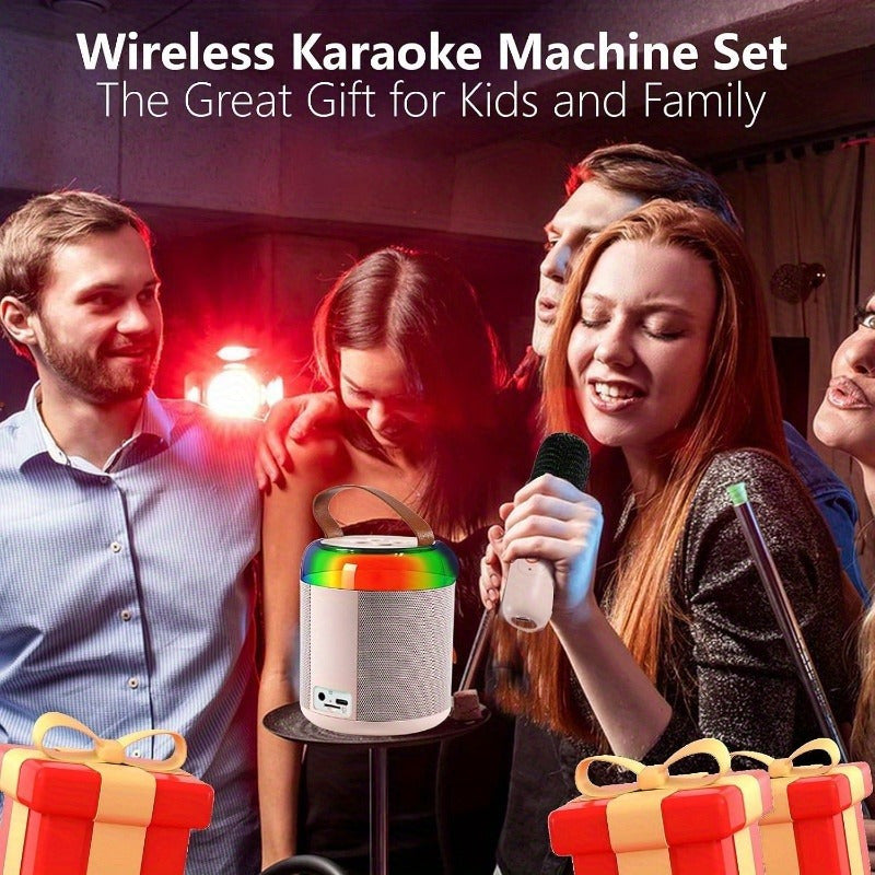 Mini machine equipped with 2 wireless microphones, portable speakers, best Christmas gift, birthday gift, and family party creativity