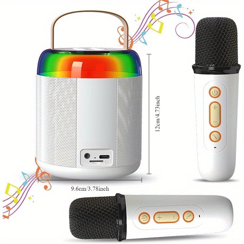 Mini machine equipped with 2 wireless microphones, portable speakers, best Christmas gift, birthday gift, and family party creativity