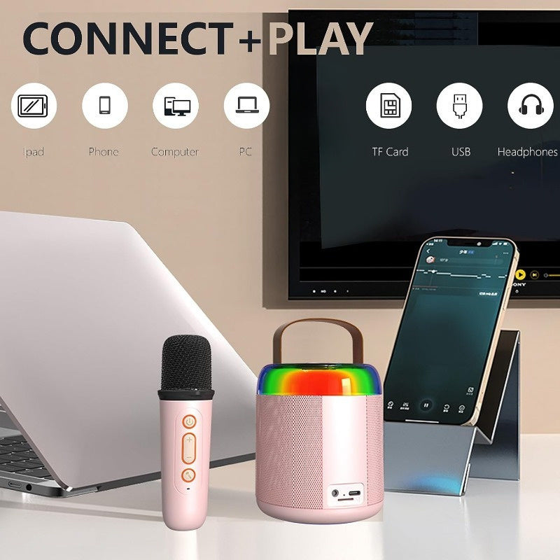 Mini machine equipped with 2 wireless microphones, portable speakers, best Christmas gift, birthday gift, and family party creativity