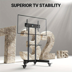 Mobile TV Cart with Wheels for 32-85 Inch LCD LED Plasma Flat Screen TVs- Height Adjustable Rolling TV Stand Hold up to 132 lbs- Floor Stand with Tray Max VESA 600x400mm