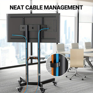 Mobile TV Cart with Wheels for 32-85 Inch LCD LED Plasma Flat Screen TVs- Height Adjustable Rolling TV Stand Hold up to 132 lbs- Floor Stand with Tray Max VESA 600x400mm