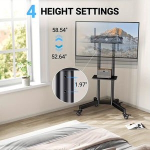 Mobile TV Cart with Wheels for 32-85 Inch LCD LED Plasma Flat Screen TVs- Height Adjustable Rolling TV Stand Hold up to 132 lbs- Floor Stand with Tray Max VESA 600x400mm