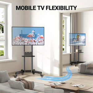 Mobile TV Cart with Wheels for 32-85 Inch LCD LED Plasma Flat Screen TVs- Height Adjustable Rolling TV Stand Hold up to 132 lbs- Floor Stand with Tray Max VESA 600x400mm