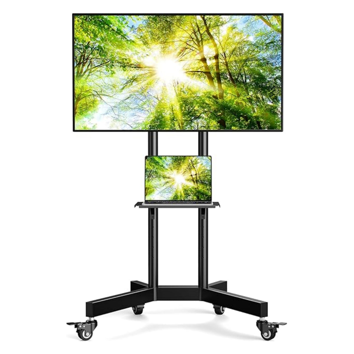 Mobile TV Cart with Wheels for 32-85 Inch LCD LED Plasma Flat Screen TVs- Height Adjustable Rolling TV Stand Hold up to 132 lbs- Floor Stand with Tray Max VESA 600x400mm