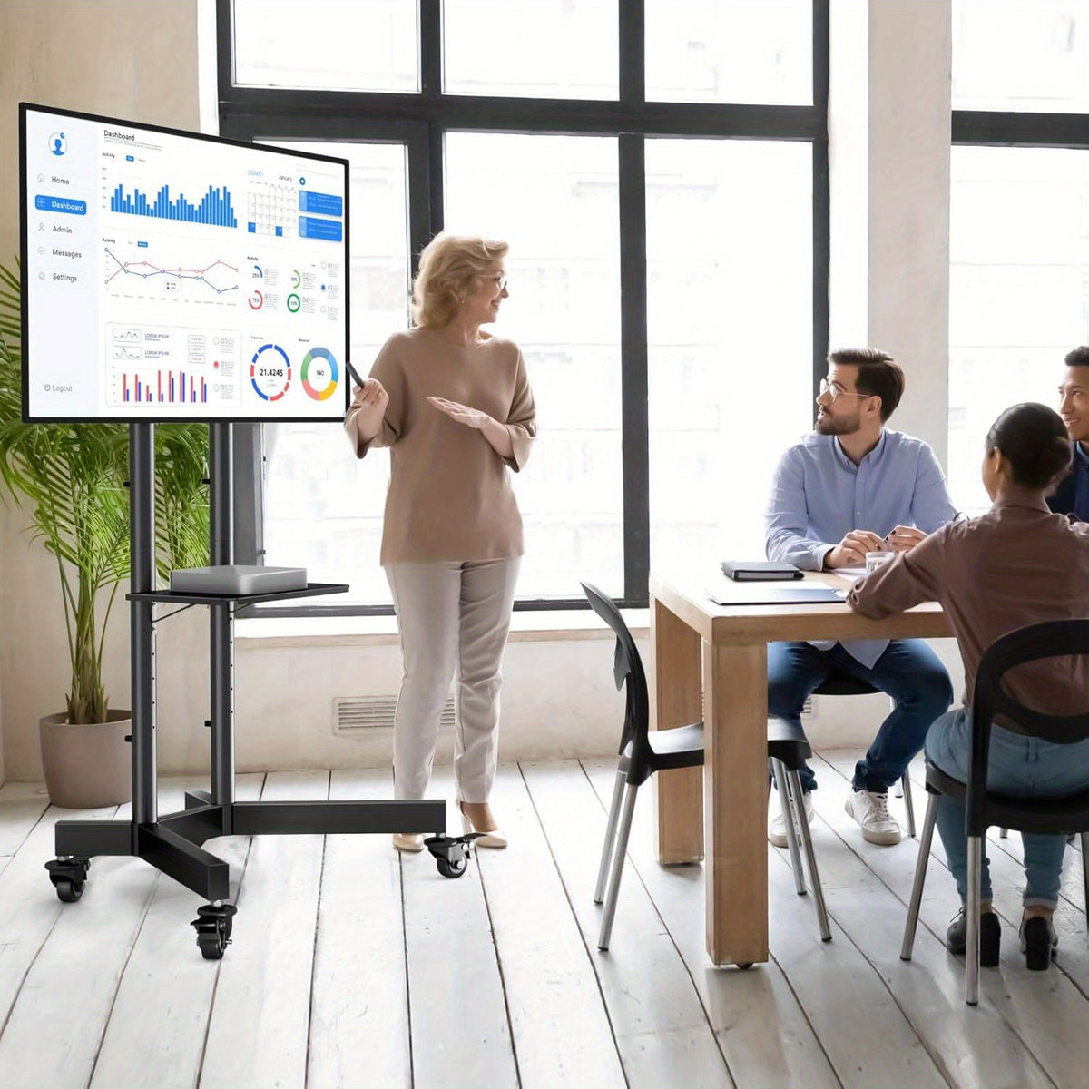 Mobile TV Cart with Wheels for 32-85 Inch LCD LED Plasma Flat Screen TVs- Height Adjustable Rolling TV Stand Hold up to 132 lbs- Floor Stand with Tray Max VESA 600x400mm