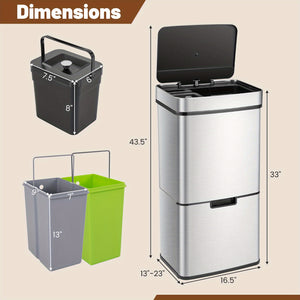 MULTIGOT 19 Gal Kitchen Trash Can, Infrared Motion Sensor Waste Bin with Removable Inner Buckets, Stainless Steel Frame, Anti-Fingerprint Garbage Can & Recycling Bin with Soft-Closing & Stay Open Lid