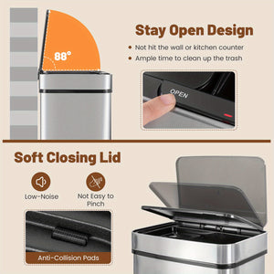 MULTIGOT 19 Gal Kitchen Trash Can, Infrared Motion Sensor Waste Bin with Removable Inner Buckets, Stainless Steel Frame, Anti-Fingerprint Garbage Can & Recycling Bin with Soft-Closing & Stay Open Lid