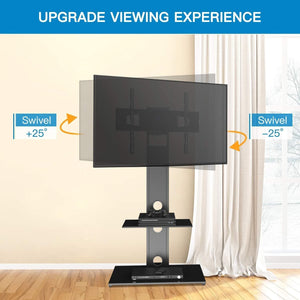 Swivel Floor Universal TV Stand with 2 Shelves for Most 37-75 Inch LCD LED TVs, Height Adjustable Tall TV Stand with Cable Management, VESA 600x400mm, Perfect for Corner & Bedroom