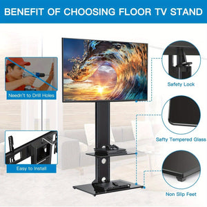 Swivel Floor Universal TV Stand with 2 Shelves for Most 37-75 Inch LCD LED TVs, Height Adjustable Tall TV Stand with Cable Management, VESA 600x400mm, Perfect for Corner & Bedroom