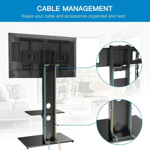 Swivel Floor Universal TV Stand with 2 Shelves for Most 37-75 Inch LCD LED TVs, Height Adjustable Tall TV Stand with Cable Management, VESA 600x400mm, Perfect for Corner & Bedroom