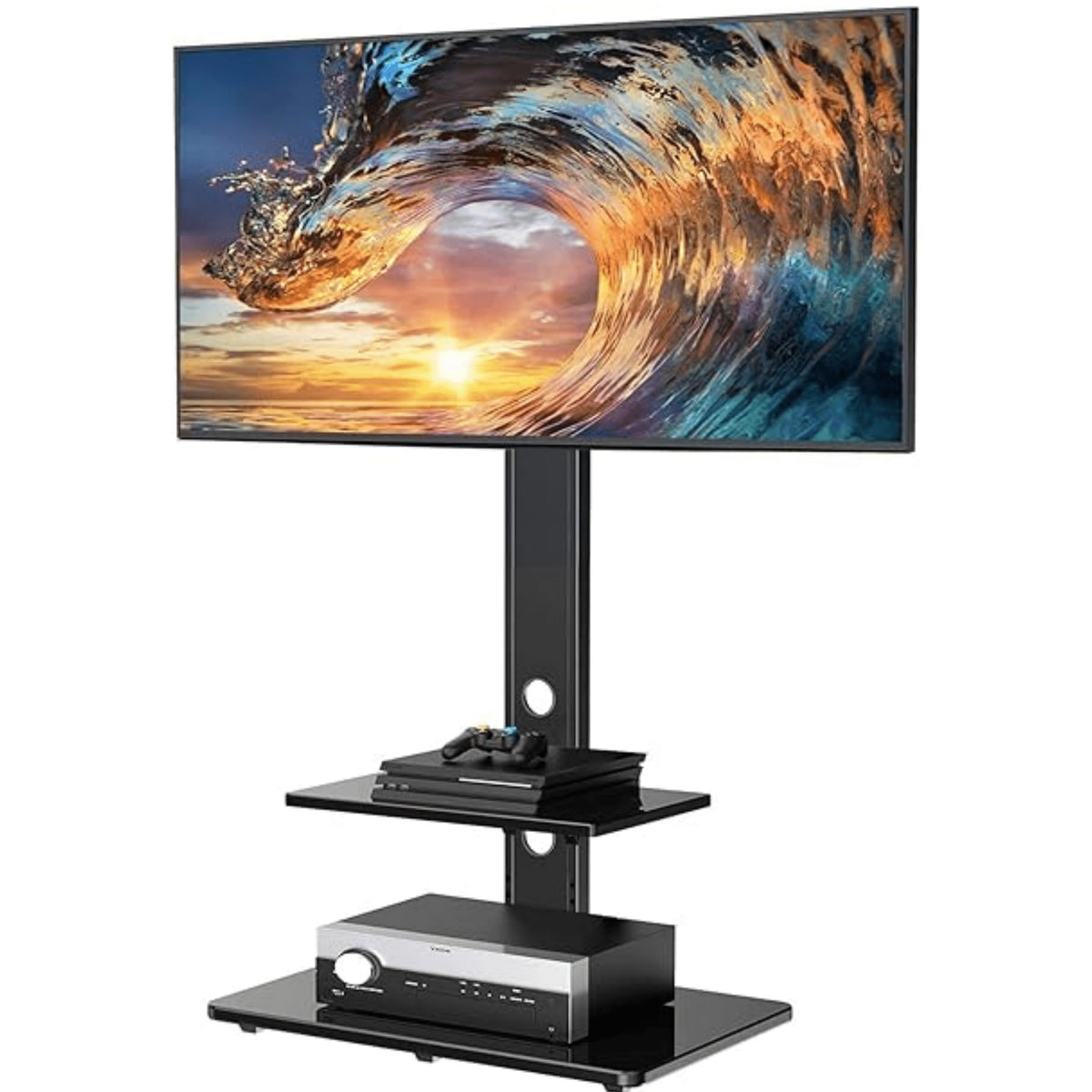 Swivel Floor Universal TV Stand with 2 Shelves for Most 37-75 Inch LCD LED TVs, Height Adjustable Tall TV Stand with Cable Management, VESA 600x400mm, Perfect for Corner &amp; Bedroom