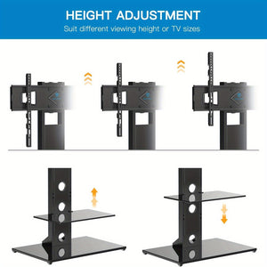 Swivel Floor Universal TV Stand with 2 Shelves for Most 37-75 Inch LCD LED TVs, Height Adjustable Tall TV Stand with Cable Management, VESA 600x400mm, Perfect for Corner & Bedroom