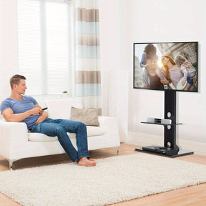 Swivel Floor Universal TV Stand with 2 Shelves for Most 37-75 Inch LCD LED TVs, Height Adjustable Tall TV Stand with Cable Management, VESA 600x400mm, Perfect for Corner & Bedroom