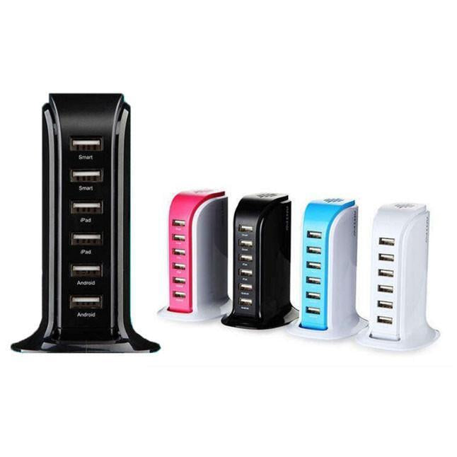 Color: BLACK - Smart Power 6 USB Colorful Tower for Every Desk at Home or Office charge any Gadget - Stereotech