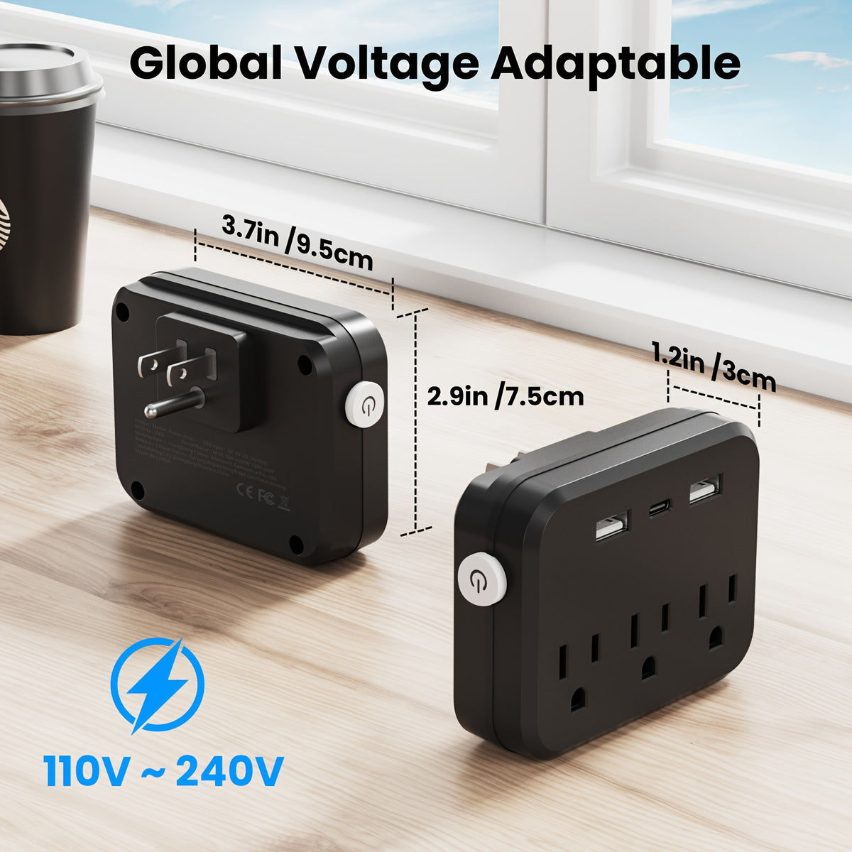 6-in-1 Portable Power Adapter - Compact and Convenient with 3 Sockets, 2 USB, and 1 Type-C Port, Surge Protector Switch, Durable and Sturdy for Business Trips and Everyday Use at Home or Office