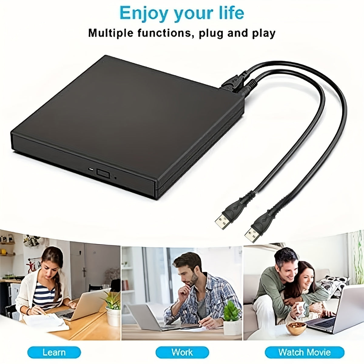 Portable USB 2.0 External CD DVD Drive - Slim CD-RW Drive with DVD-RW Burner, Writer, and Player for Laptop, Notebook, PC, and Desktop Computer - Plug and Play, High-Speed Data Transfer, and Compatible with Windows and Mac