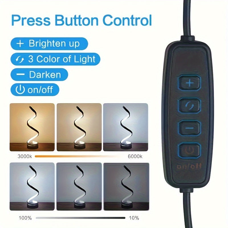 Modern LED Desk Lamp with USB - Adjustable Brightness, Warm White Light, Spiral Design for Eye Comfort, Perfect for Bedroom, Living Room, Office - 5W Tri-Color Dimmable Table Lamp