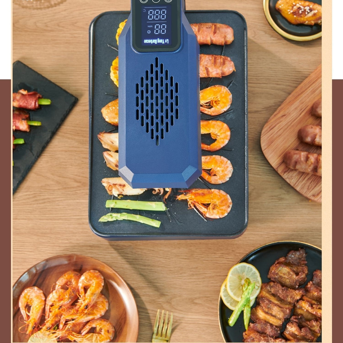 1100W LCD Touch Screen Barbecue Oven Home Smokeless Electric Grill Indoor Non-stick Barbecue Machine Infrared Barbecue Pot Skewer Machine