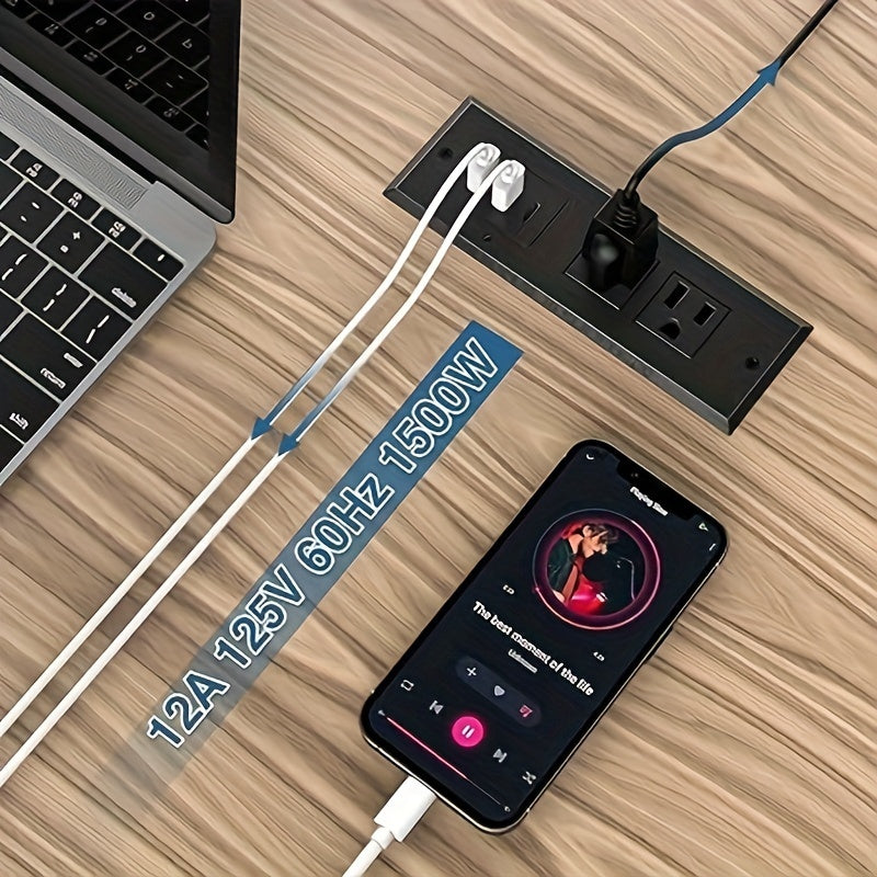 Type-C Conference Recessed Power Strip Socket, 20W PD Fast Charging USB-C Power Strip, with 2 Outlets &amp; 2 USB-A Ports &amp;1 USB-C Port, 6.5ft Extension Cord, Conference Table Hidden Outlet