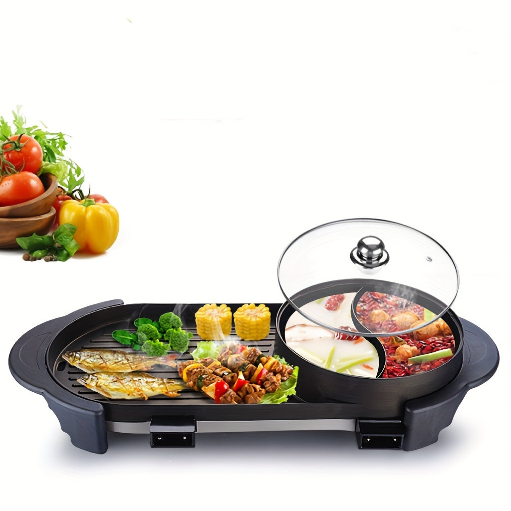 Electric Barbecue Grill, Home Smokeless Electric Baking Tray Non-stick Barbecue Meat Machine Hot Pot Dual Control Dual-use Hot Pot And Barbecue Integrated Pot