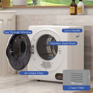850W 9lbs Electric Portable Compact Laundry Clothes Dryer, 1.5 Cu.ft Portable Tumble Dryer With Stainless Steel Drum, For Apartment, Home, White