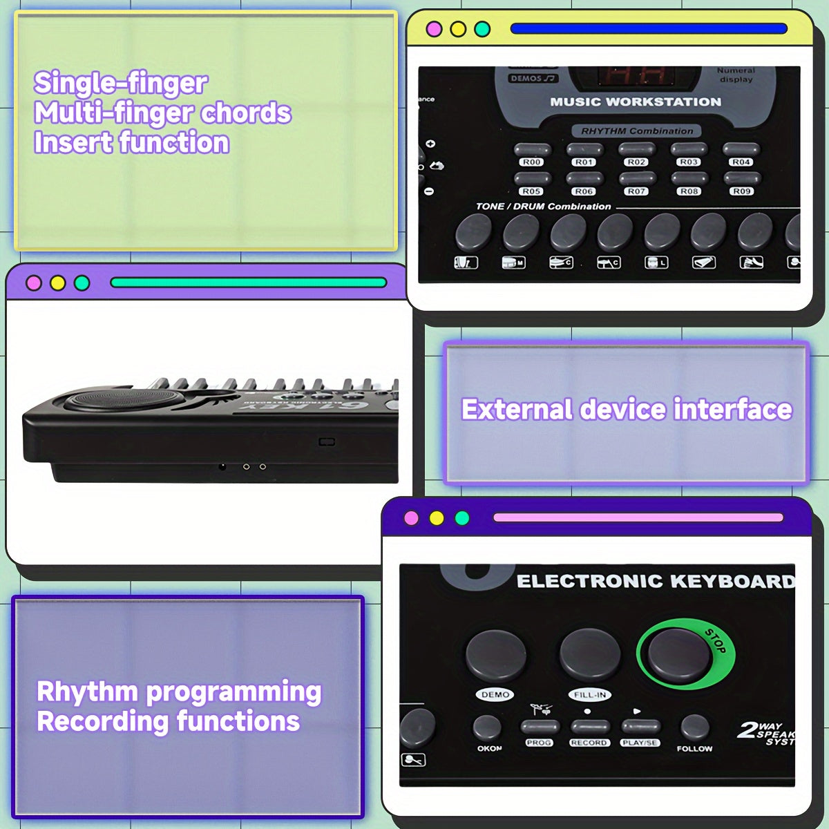 Micro poly 61-Key Multifunctional Electronic Keyboard – Portable Performance Synthesizer with Built-in Tones &amp; Rhythms, Microphone for Sing-Along, Exciting Light Effects, Battery/USB Dual Power, Ideal for Beginners &amp; Music