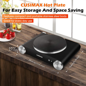 Cusimax Electric Hot Plate For Cooking, 1500W Stainless Steel Single Burner With Temperature Control, Heat Up In Seconds, Great For RV/Home/Camping