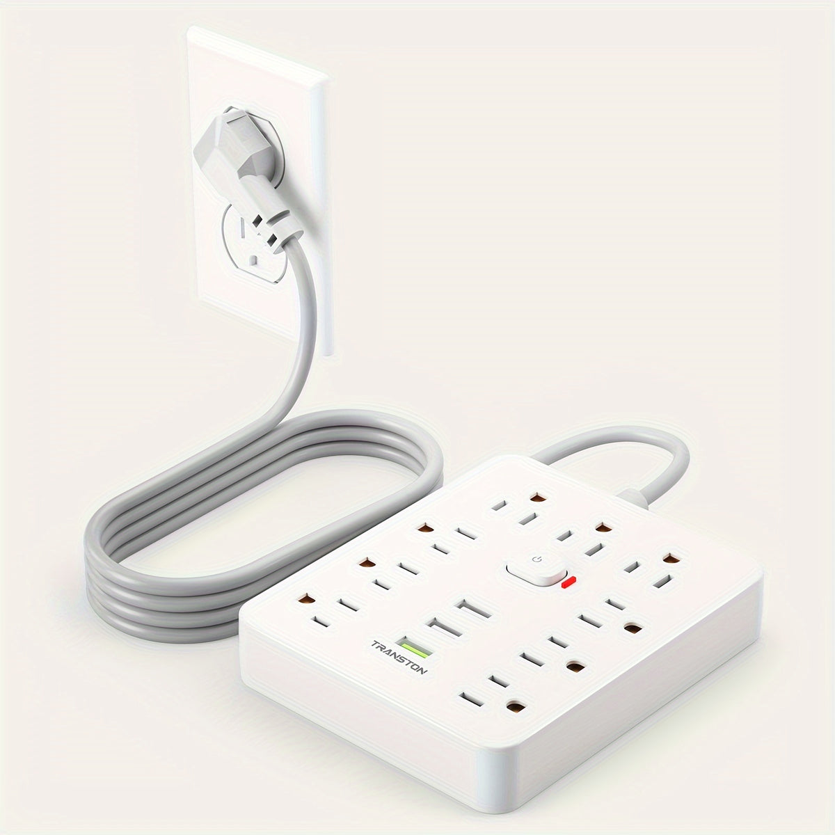 With Surge Protector, Fireproof Desktop Charging Station With 9 Sockets, 3-USB Ports, Flat Plug And Wall-mounted 5ft Extension Cord, Suitable For Home And Office Use, Black And White