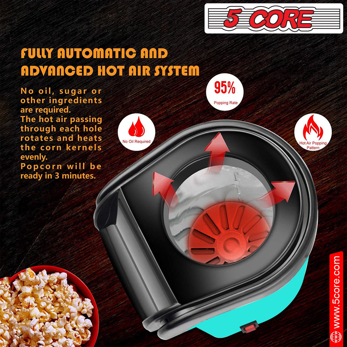 5Core Hot Air Popcorn Machine - Stereotech