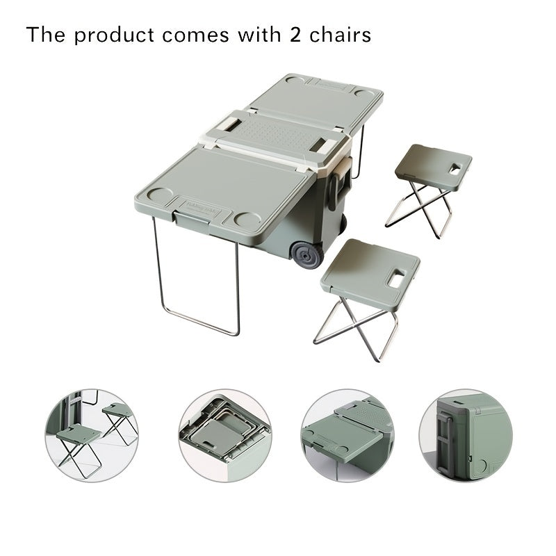 8.45gal Large Capacity Outdoor Cooler With Folding Table &amp; Chair Set - Waterproof, Portable Aluminum Insulated Box For Bbqs, Parties, Picnics, Camping &amp; Hiking