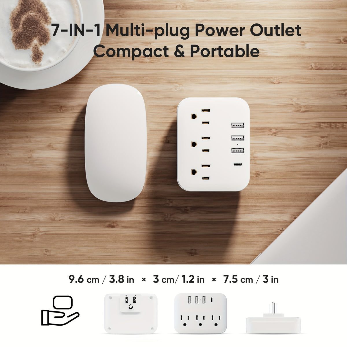 7-in-1 Multi Plug Outlet Extender With USB, Electrical Wall Outlet Splitter With 4 USB Ports (1 USB C) And 3 Outlet, Wall Charger Adapter Power Strips For Office, Bedside, Travel