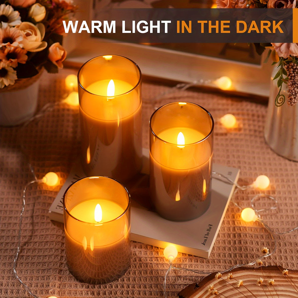 Elegant Gray LED Candle Lights with Remote - Flickering Flameless Wax Melt Burners for Weddings, Birthdays &amp; Christmas Decor