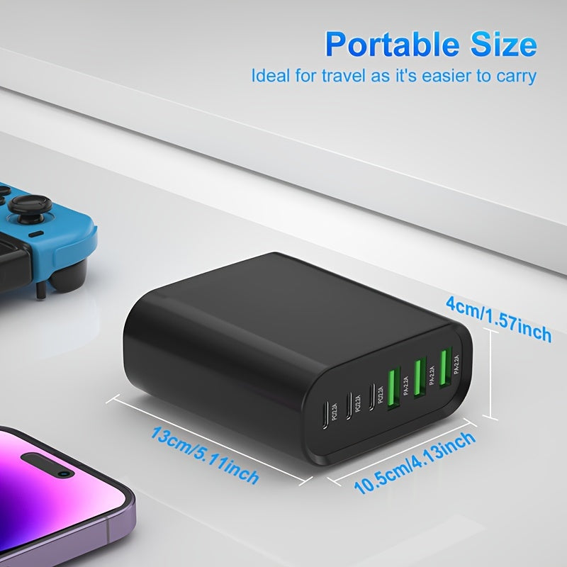 6 Port 100W USB C Charging Station - Portable PD Fast Wall Charger with 3 USB C and 3 QC USB A Ports for iPhone 5/14/13/12 and Samsung Galaxy Note