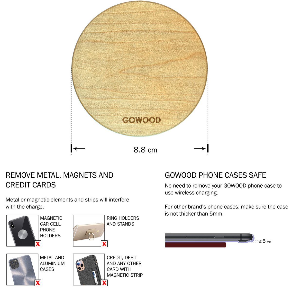 15W Fast Charge Maple Wood Wireless Charger - Stereotech