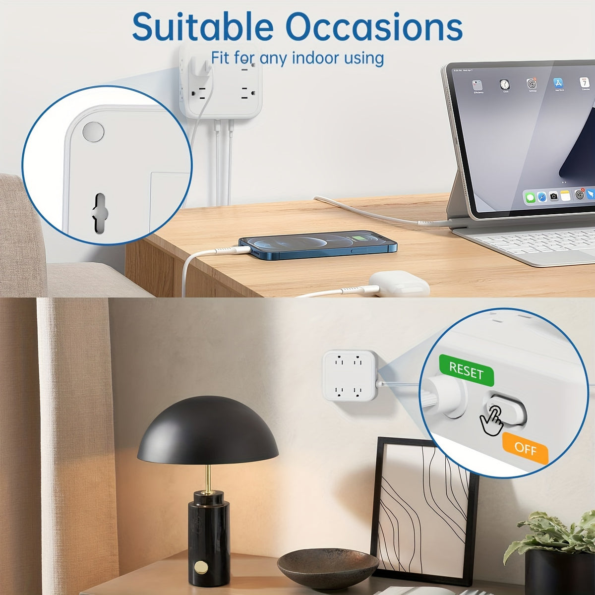 USB Charger Surge Protector 12 Outlet Extender with 4 USB Charging Ports (2 USB C Outlet) 3 Sided 1800J Power Strip Multi Plug Outlet Extender for Home Travel Office ETL Listed