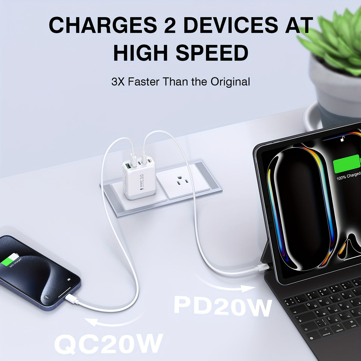 2Pack 50W Fast Charging Cube - 5-Port Multi-functional USB-C and USB-A Power Adapter with Type C Charging Station for iPhone 15/14/13 Pro Max/XR/XS/8/7, iPad, Samsung Galaxy, Tablet for Home, Living Room, and Office