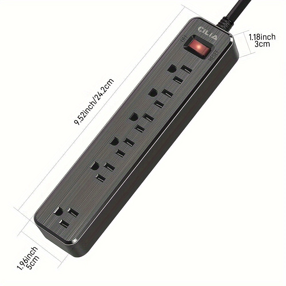 1pc Household Office Universal, US Specification Multi-hole High-power Socket, Row Plug-in Cable Board, Table Wall Dual-use, 6 DC Jacks, 59.06inch Cable Length, PVC Outer Packaging