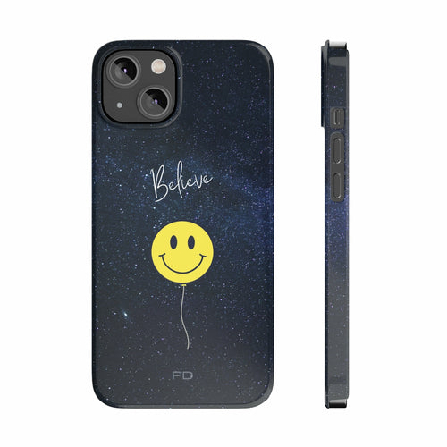 Smiley Face In Space Believe Slim Case for iPhone 14 Series - Stereotech