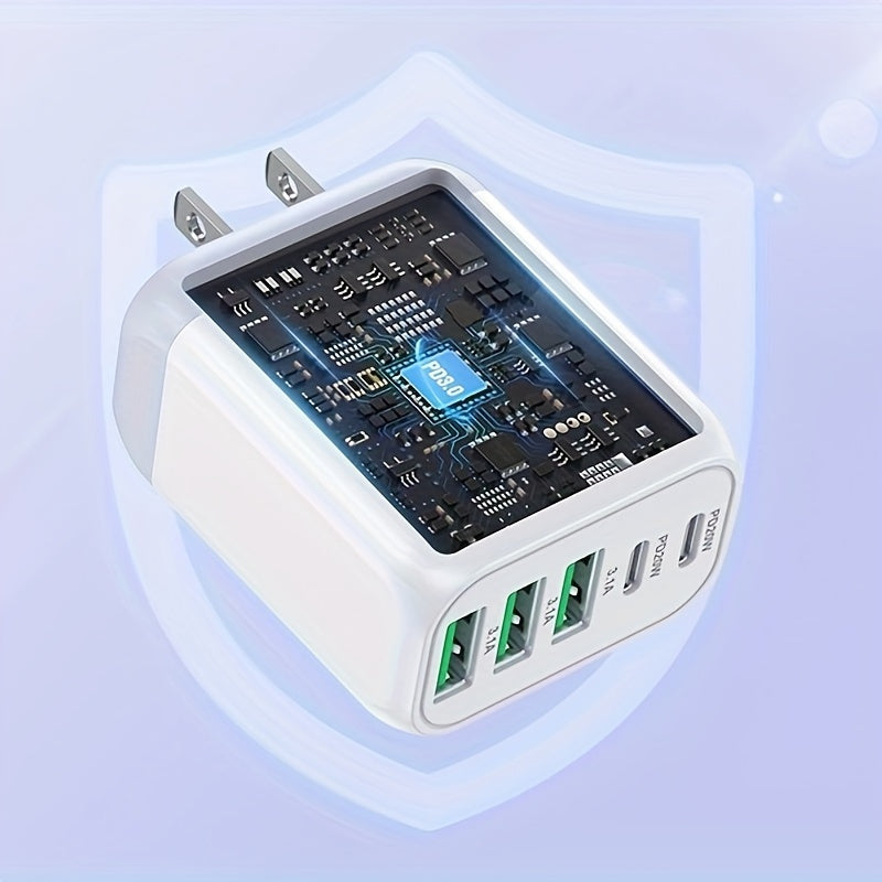 2Pack 50W Fast Charging Cube - 5-Port Multi-functional USB-C and USB-A Power Adapter with Type C Charging Station for iPhone 15/14/13 Pro Max/XR/XS/8/7, iPad, Samsung Galaxy, Tablet for Home, Living Room, and Office