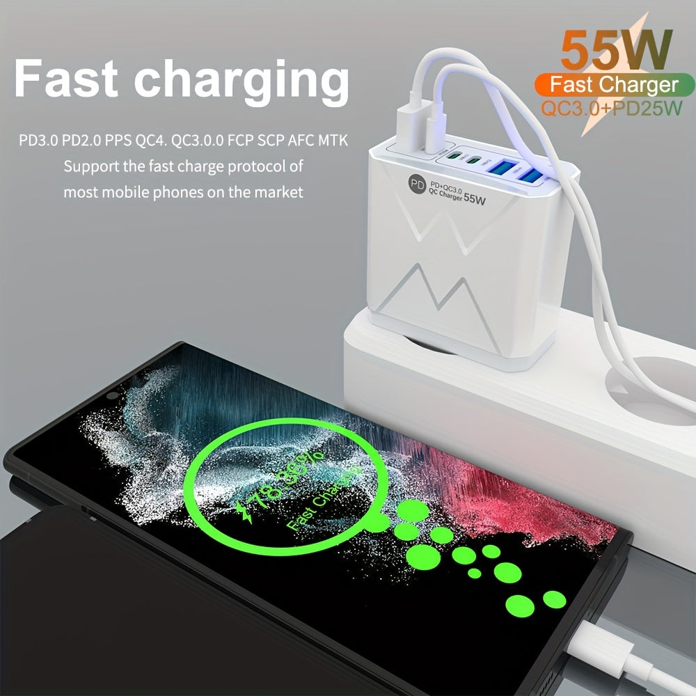 55W Rapid Fast Charging Adapter - High-Speed USB C Phone Charger with PD Type-C, Universal Compatibility for iPhone and Samsung - Compact USB Wall Charger with Safety Protections