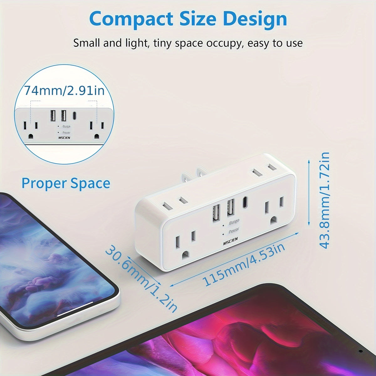 6 Outlets Wall Charger With 3 USB Ports And Hidden Plug 2 Prong To 3 Prong Outlet Adapter For America