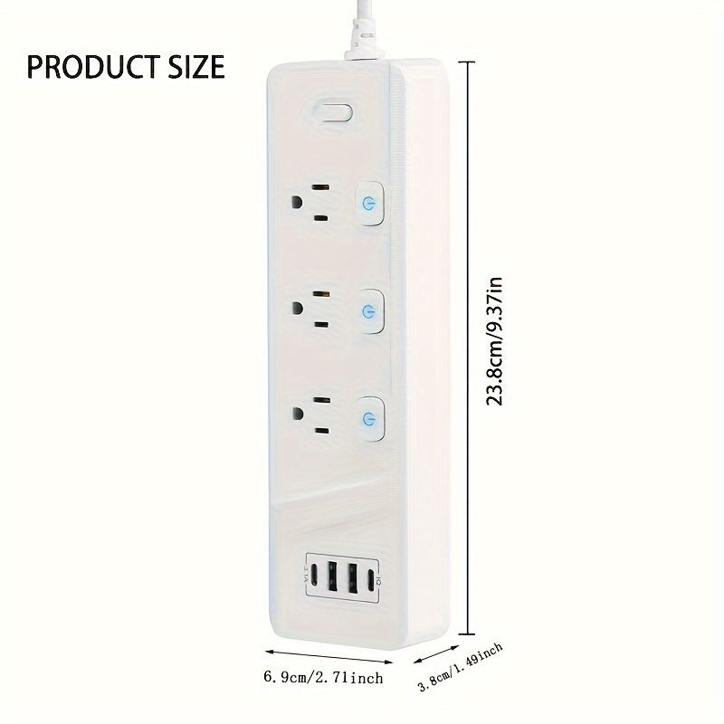 Power Strips (American Standard), Surge Protector With 6 AC Outlets And 2 USB A + 2 USB C, USB C Fast Charging, Extension Cord, Overload Protection, For Home, Office, Travel