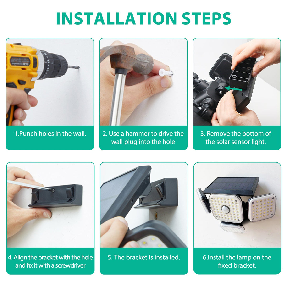 Solar Lights Outdoors 144 LED with Remote 4 Heads 270° Wide Range