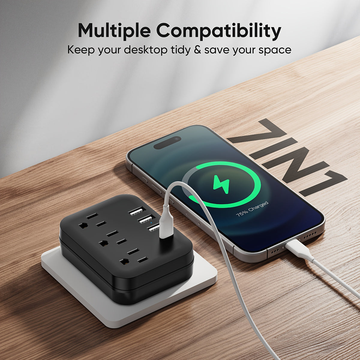 7-in-1 Multi Plug Outlet Extender With USB, Electrical Wall Outlet Splitter With 4 USB Ports (1 USB C) And 3 Outlet, Wall Charger Adapter Power Strips For Office, Bedside, Travel