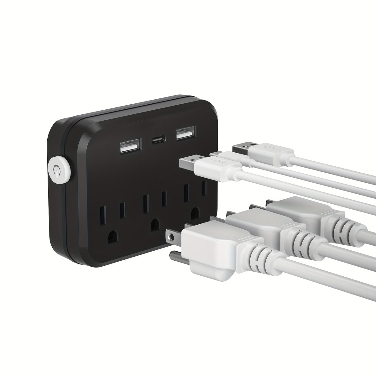 6-in-1 Portable Power Adapter - Compact and Convenient with 3 Sockets, 2 USB, and 1 Type-C Port, Surge Protector Switch, Durable and Sturdy for Business Trips and Everyday Use at Home or Office