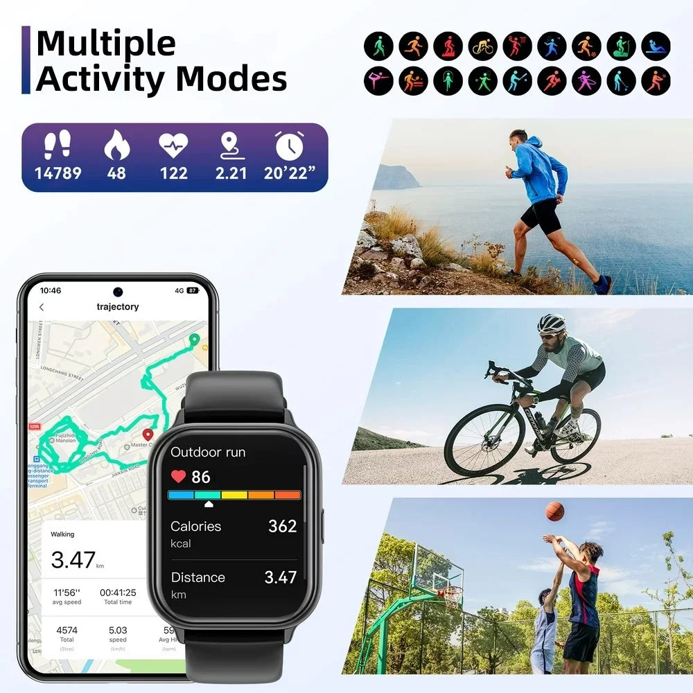 Smart Watch, 1.83 Inch Full Touch Answer/Make Calls Android Smart Watch for Women Men Activity Fitness Tracker Compatible with Android Ios (Black)