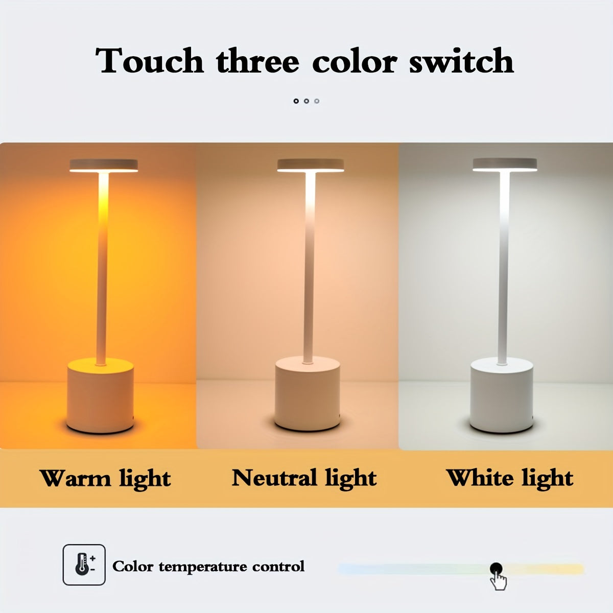 1pc Modern I-Shaped Cordless Touch Desk Lamp - Rechargeable, Tri-Color, Simple Design, LED Light, Bedside, Nightstand, Restaurant, Bar, Bedroom Decoration, Atmosphere Lamp with Touch Control