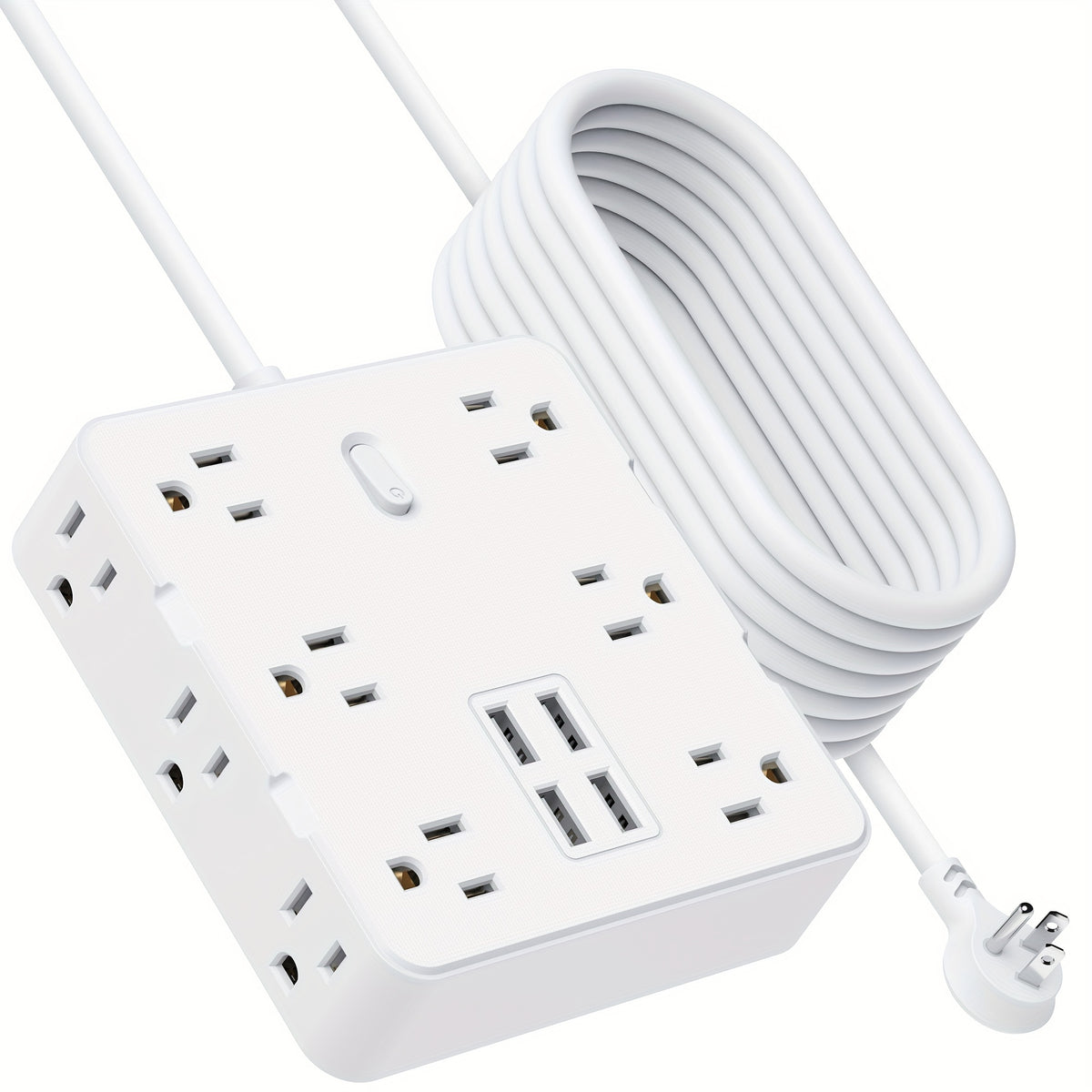Power Bar Surge Protector - 5 ft Flat Plug Extension Cord with 4 USB Ports, 2100 Joules, Wall Mount, Desk Charging Station for Home Office Dorm, White