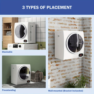 850W 9lbs Electric Portable Compact Laundry Clothes Dryer, 1.5 Cu.ft Portable Tumble Dryer With Stainless Steel Drum, For Apartment, Home, White